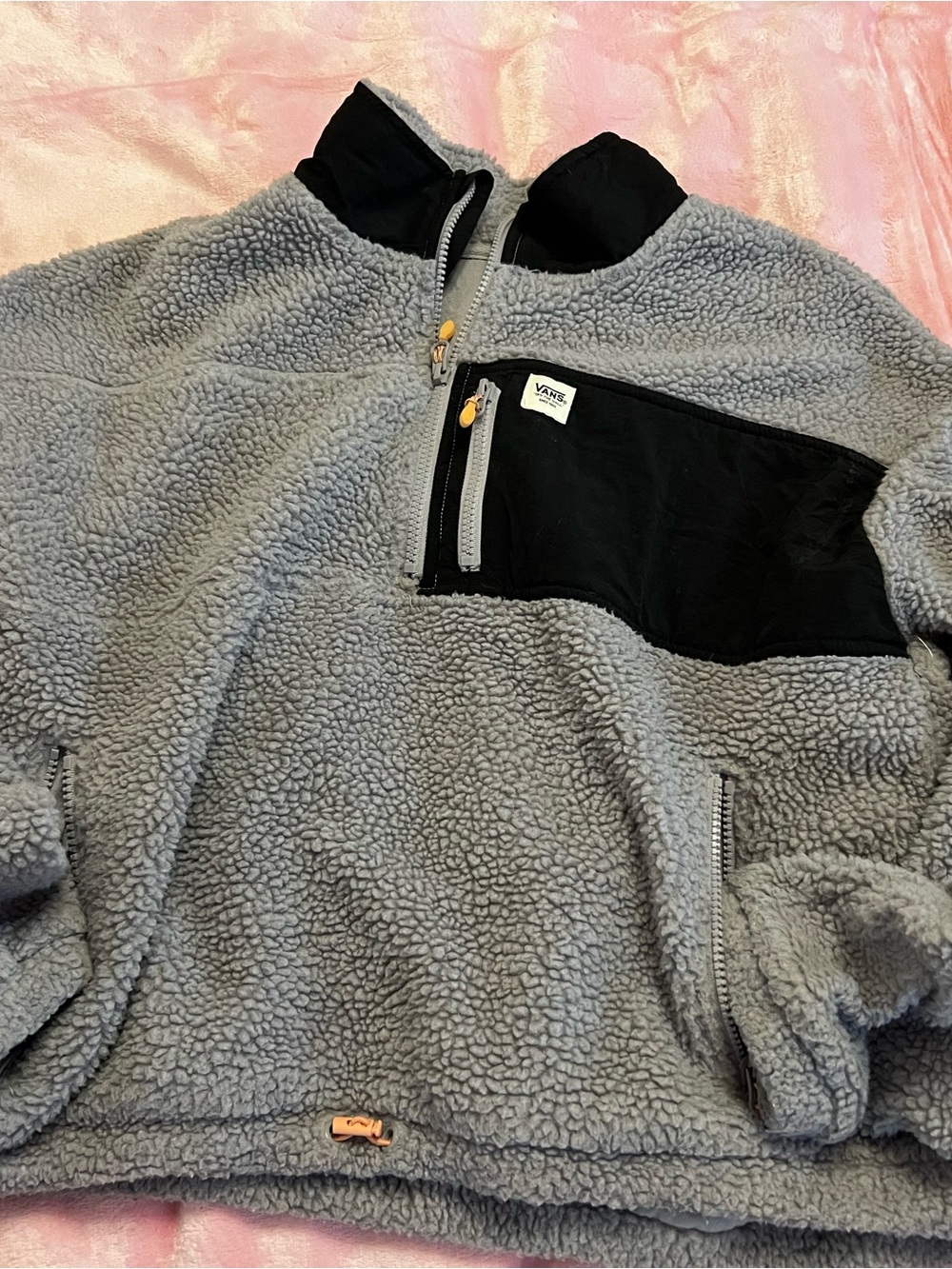 Vans Gray Sherpa Half-Zip with Black Chest Pocket